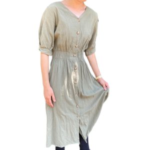 S Flowing Mid Sleeve V-neck Dress - 19